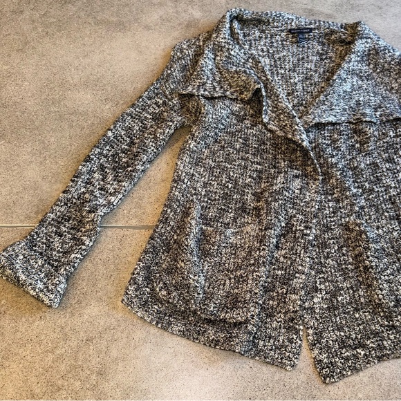 Eileen Fisher XS Open Front Cardigan Organic Cotton Alpaca Blk-Wht Pockets - Picture 6 of 11